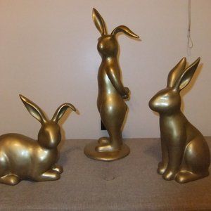 SET OF (3) MATTE GOLD BUNNIES FROM GRANDIN ROAD